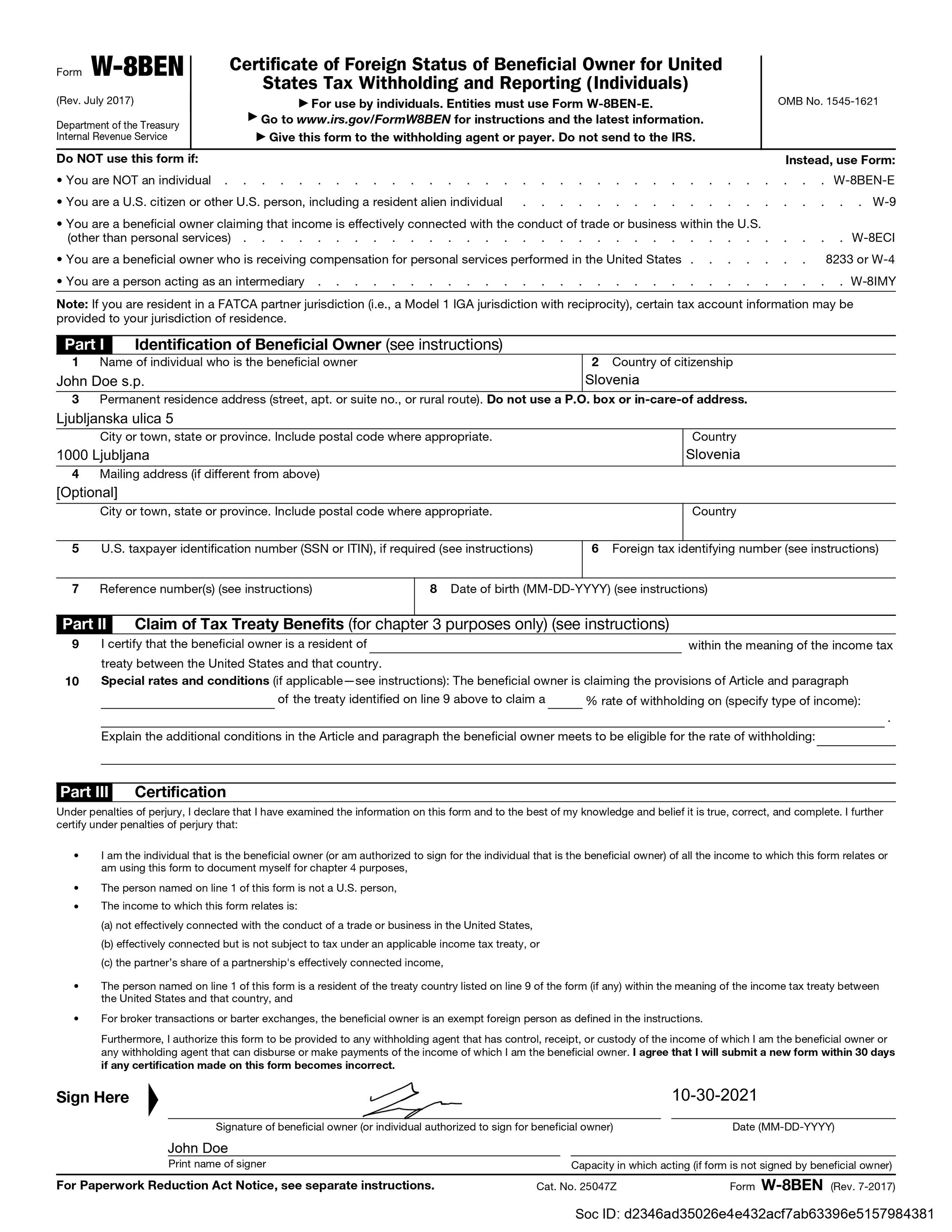 How Should An Engineer Fill Out W 8BEN Form?